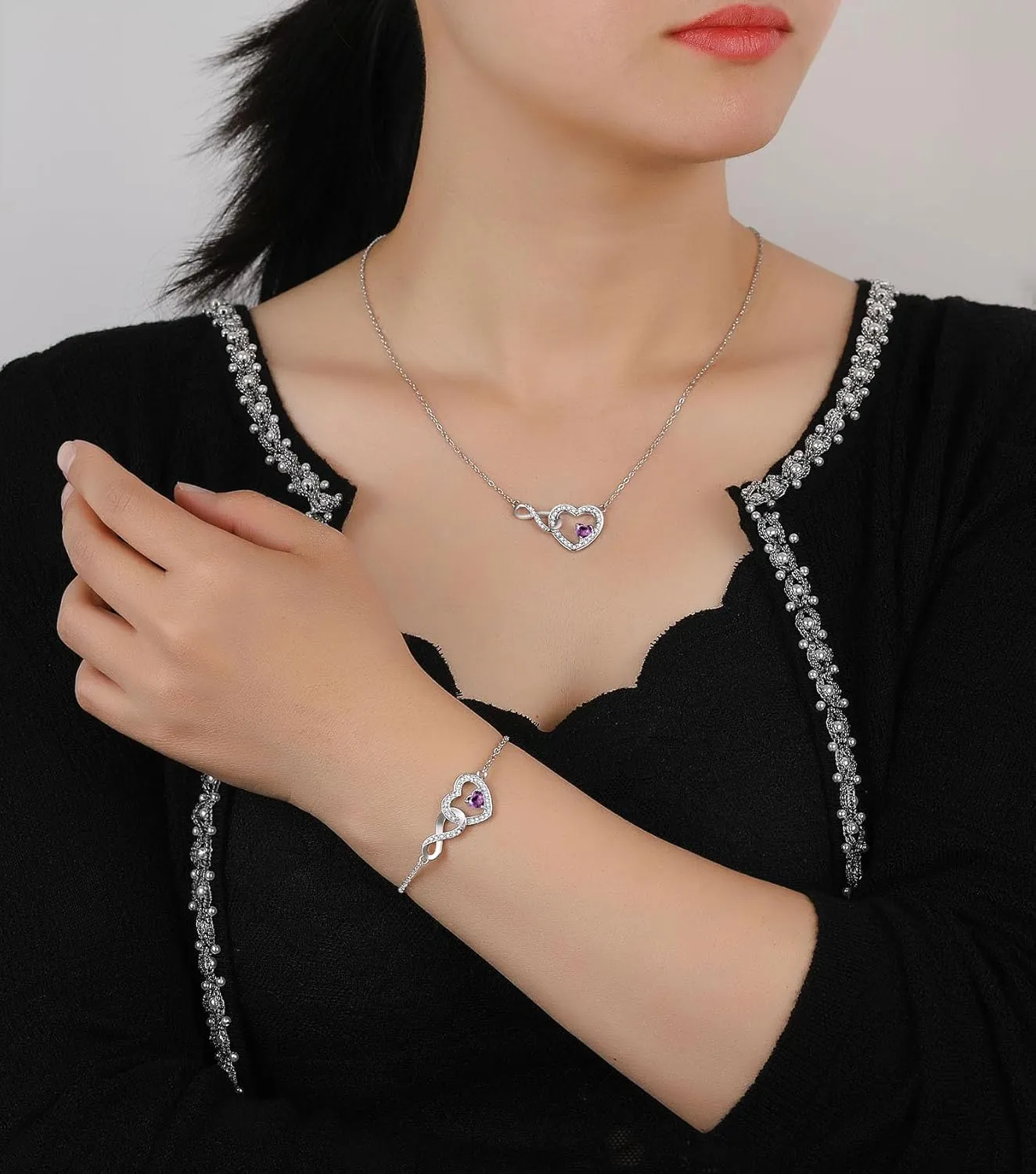 Infinity Heart Necklace for Women Moissanite Crystal Pendant Birthstone Jewelry Graduation Anniversary Birthday Gifts for Mother Sister Girlfriend Her