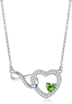 Infinity Heart Necklace for Women Moissanite Crystal Pendant Birthstone Jewelry Graduation Anniversary Birthday Gifts for Mother Sister Girlfriend Her