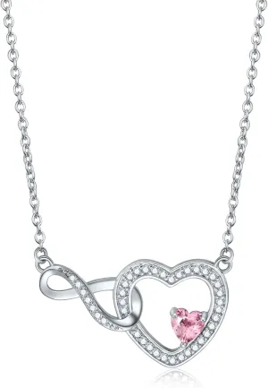 Infinity Heart Necklace for Women Moissanite Crystal Pendant Birthstone Jewelry Graduation Anniversary Birthday Gifts for Mother Sister Girlfriend Her