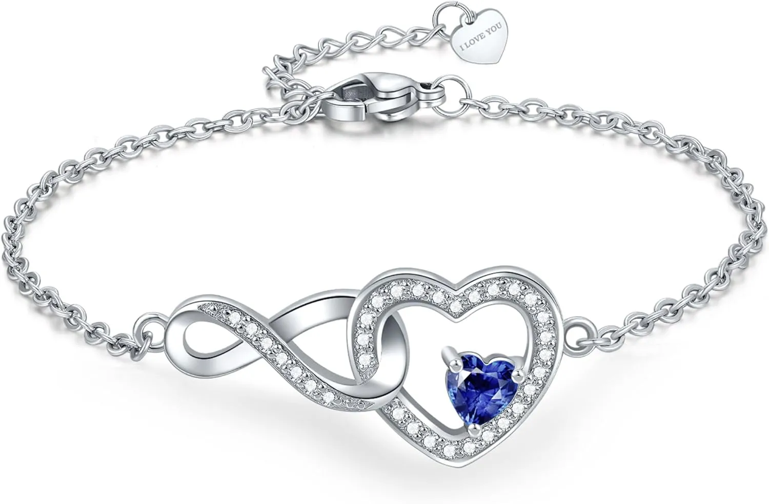 Infinity Love Heart Bracelet for women, Daughter Graduation Birthday Gift, Heart Crystal White Gold Plated Birthstone Jewelry for Mother Sister Girlfriend Her