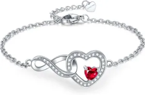 Infinity Love Heart Bracelet for women, Daughter Graduation Birthday Gift, Heart Crystal White Gold Plated Birthstone Jewelry for Mother Sister Girlfriend Her