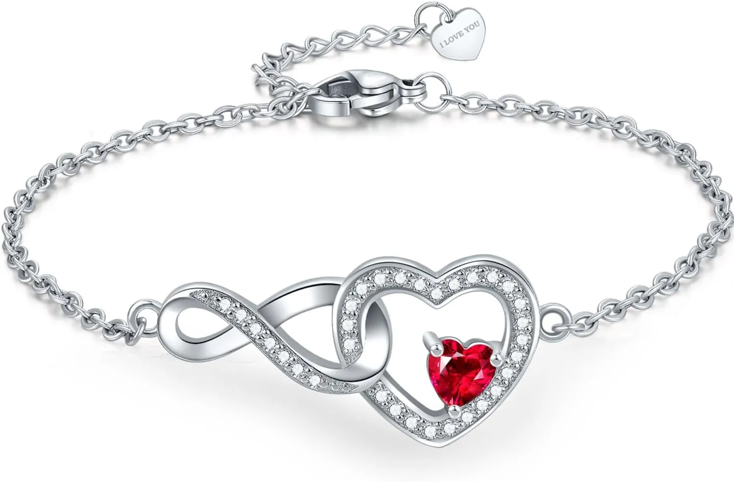 Infinity Love Heart Bracelet for women, Daughter Graduation Birthday Gift, Heart Crystal White Gold Plated Birthstone Jewelry for Mother Sister Girlfriend Her