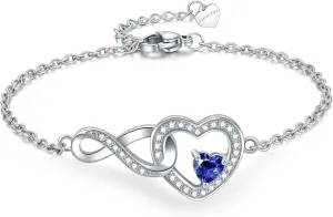 Infinity Love Heart Bracelet for women, Daughter Graduation Birthday Gift, Heart Crystal White Gold Plated Birthstone Jewelry for Mother Sister Girlfriend Her