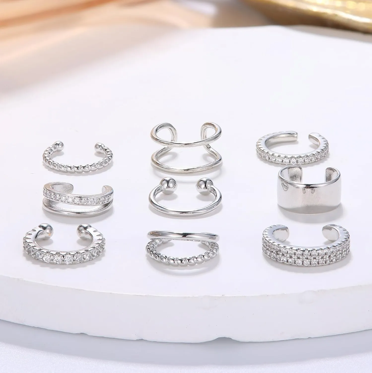 IRONBOX 9Pcs Ear Cuff Earrings for Women 14K Silver/Gold Ear Cuff Non Piercing Cartilage Clip Cuff Earrings Fake Earrings