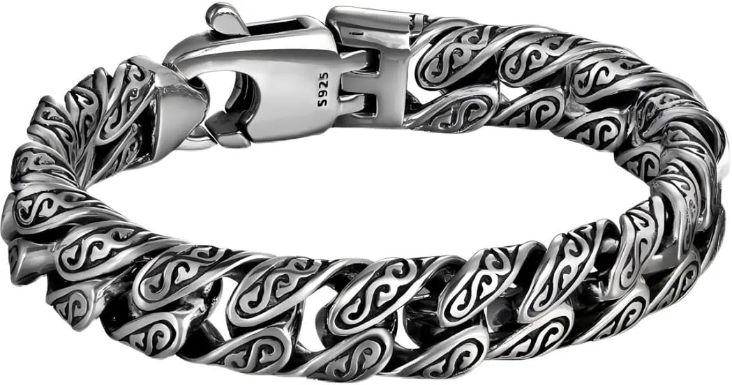 Italian Handmade Sterling Silver Mens Bracelets | Solid S925 Chain Bracelets | Men's Silver Bracelet Gift for Dad, Boyfriend, Son, My Man