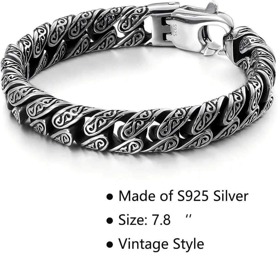 Italian Handmade Sterling Silver Mens Bracelets | Solid S925 Chain Bracelets | Men's Silver Bracelet Gift for Dad, Boyfriend, Son, My Man