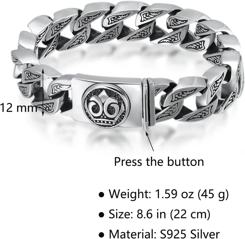 Italian Handmade Sterling Silver Mens Bracelets | Solid S925 Chain Bracelets | Men's Silver Bracelet Gift for Dad, Boyfriend, Son, My Man