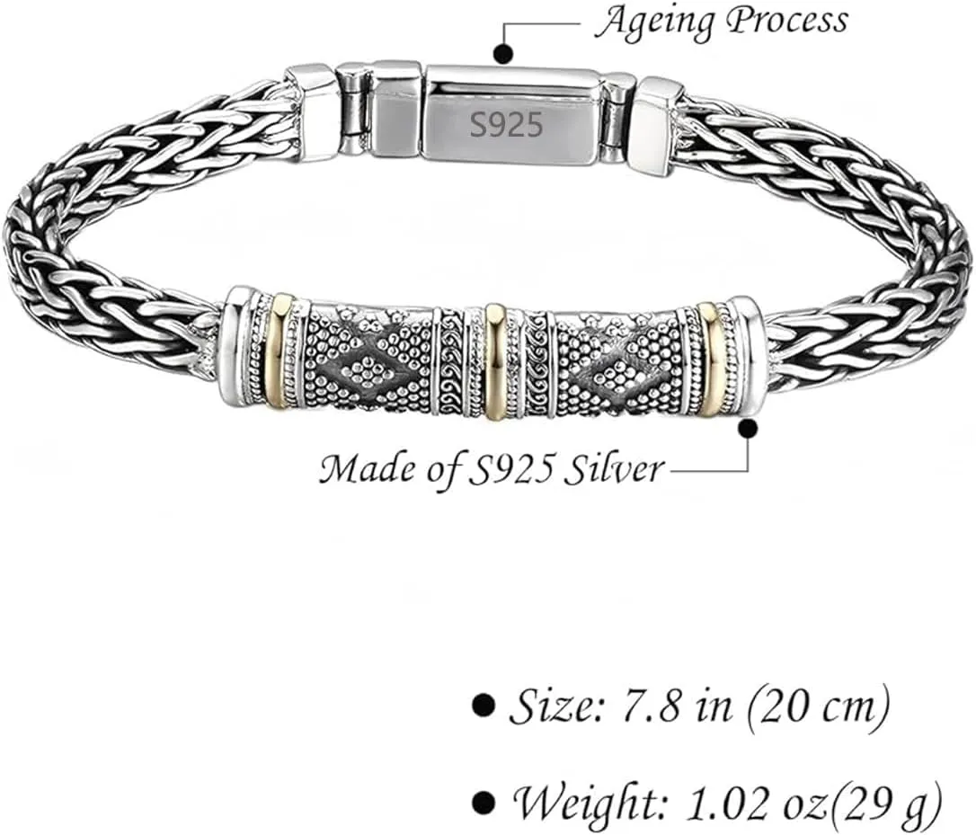 Italian Handmade Sterling Silver Mens Bracelets | Solid S925 Chain Bracelets | Men's Silver Bracelet Gift for Dad, Boyfriend, Son, My Man