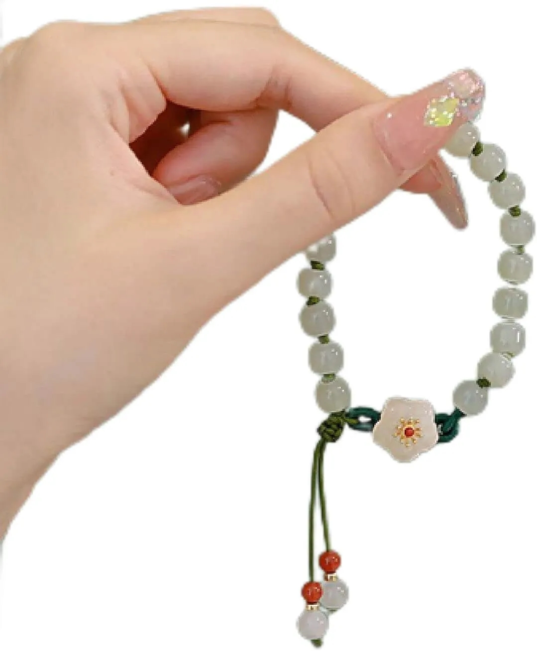 Jade Bracele Women's Ancient Style Flower Bead Bracelets Woven Hand Rope Girlfriends Jewelry,A