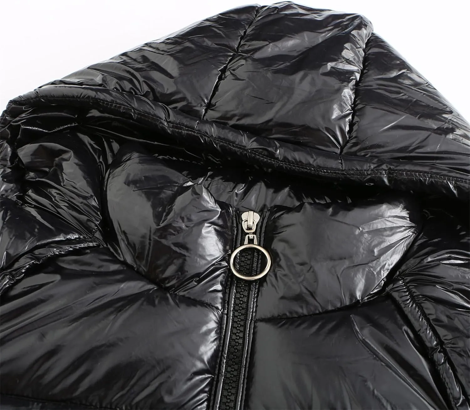 JEsilunmaMY Women's Shiny Short Winter Down Jacket Fashion Hooded Cropped Puffer Jacket Warm Thicken Padded Coats with Pocket