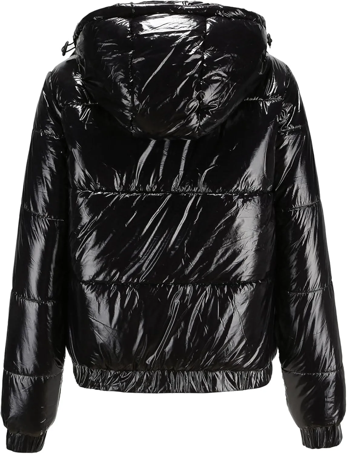 JEsilunmaMY Women's Shiny Short Winter Down Jacket Fashion Hooded Cropped Puffer Jacket Warm Thicken Padded Coats with Pocket