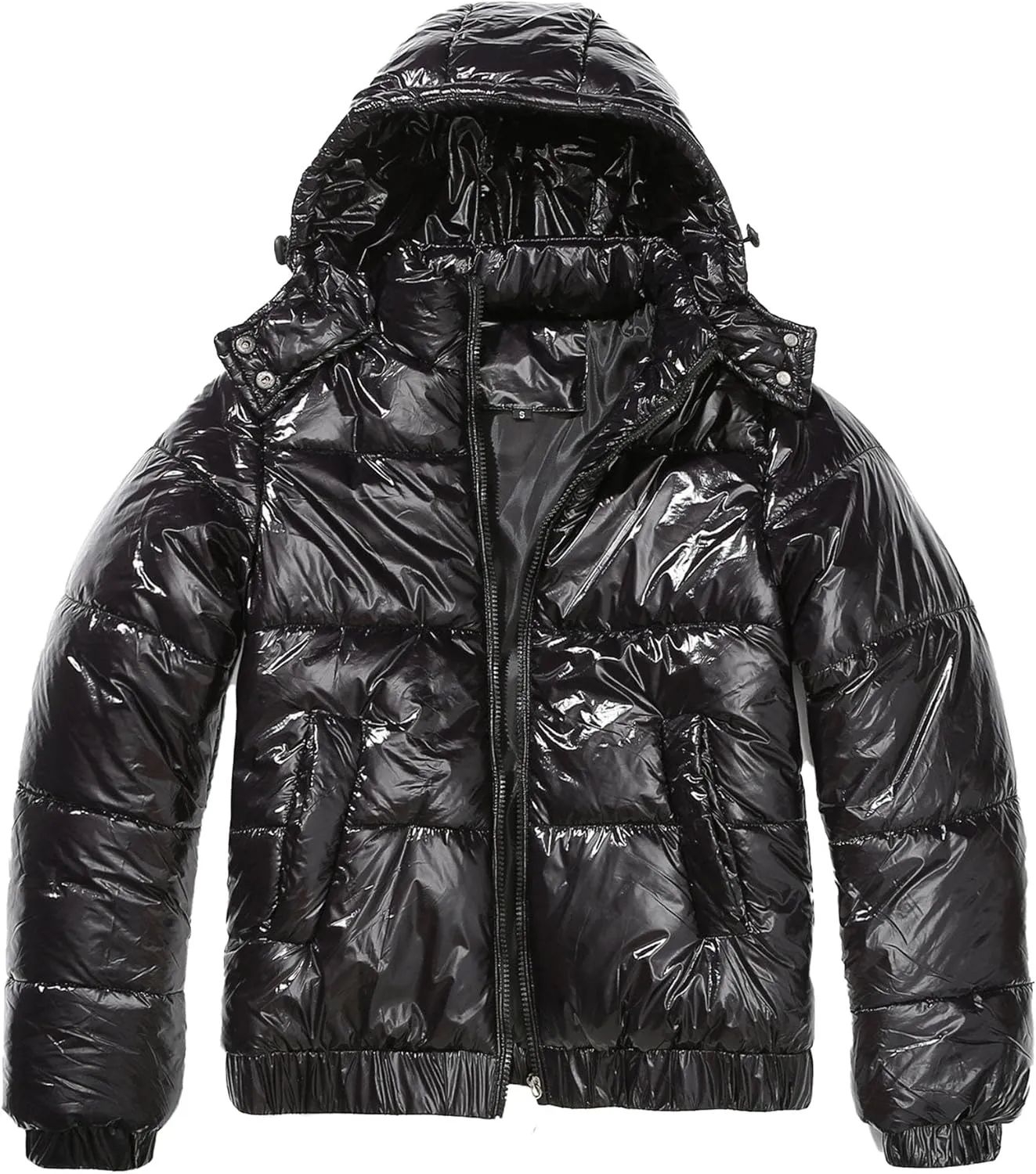 JEsilunmaMY Women's Shiny Short Winter Down Jacket Fashion Hooded Cropped Puffer Jacket Warm Thicken Padded Coats with Pocket