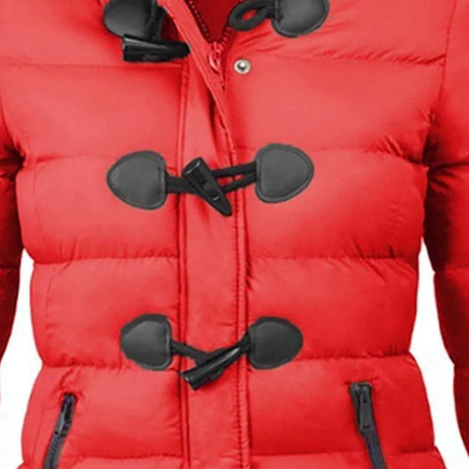JEsilunmaMY Womens Winter Horn Button Parka Coat Slim Warm Thicken Puffer Jacket with Fur Hood Windproof Short Down Jacket
