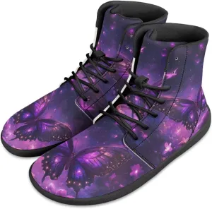 JoyLamoria Bling Bling Butterfly Print High Top Sneakers Lace up Leather Shoes Fashion High Top Flats Barefoot Wide Shoes Y2K for Girls