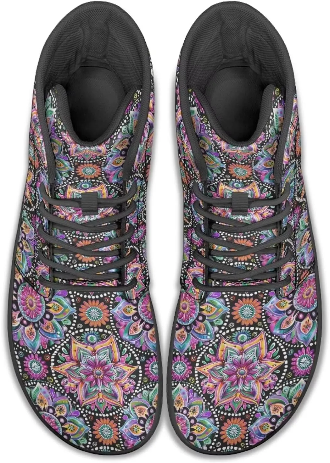 JoyLamoria Men Women High Top Barefoot Shoes Rainbow Pattern Pattern LGBT Fashion Sneakers Lace Up PU Leather Platform