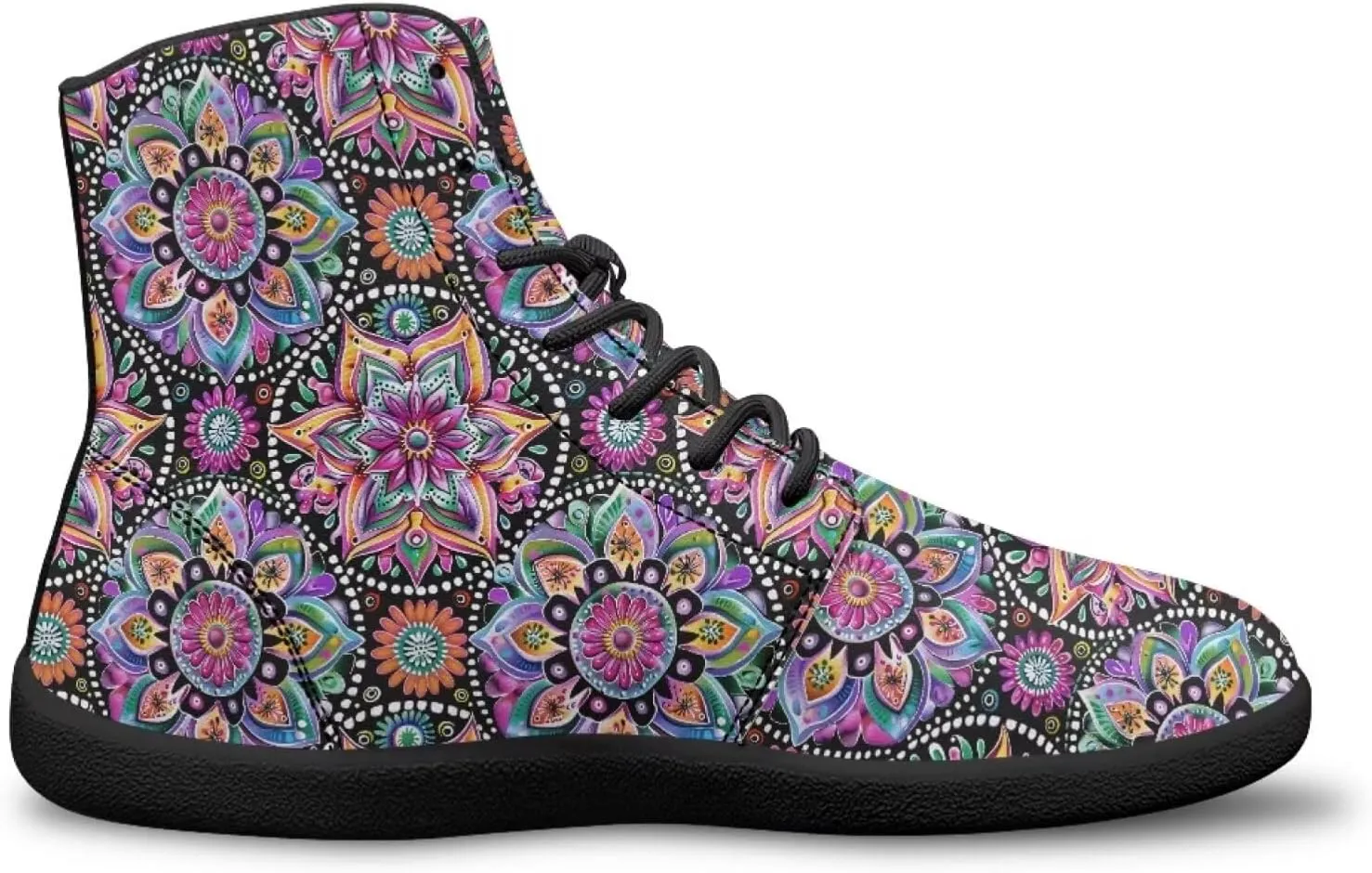 JoyLamoria Men Women High Top Barefoot Shoes Rainbow Pattern Pattern LGBT Fashion Sneakers Lace Up PU Leather Platform