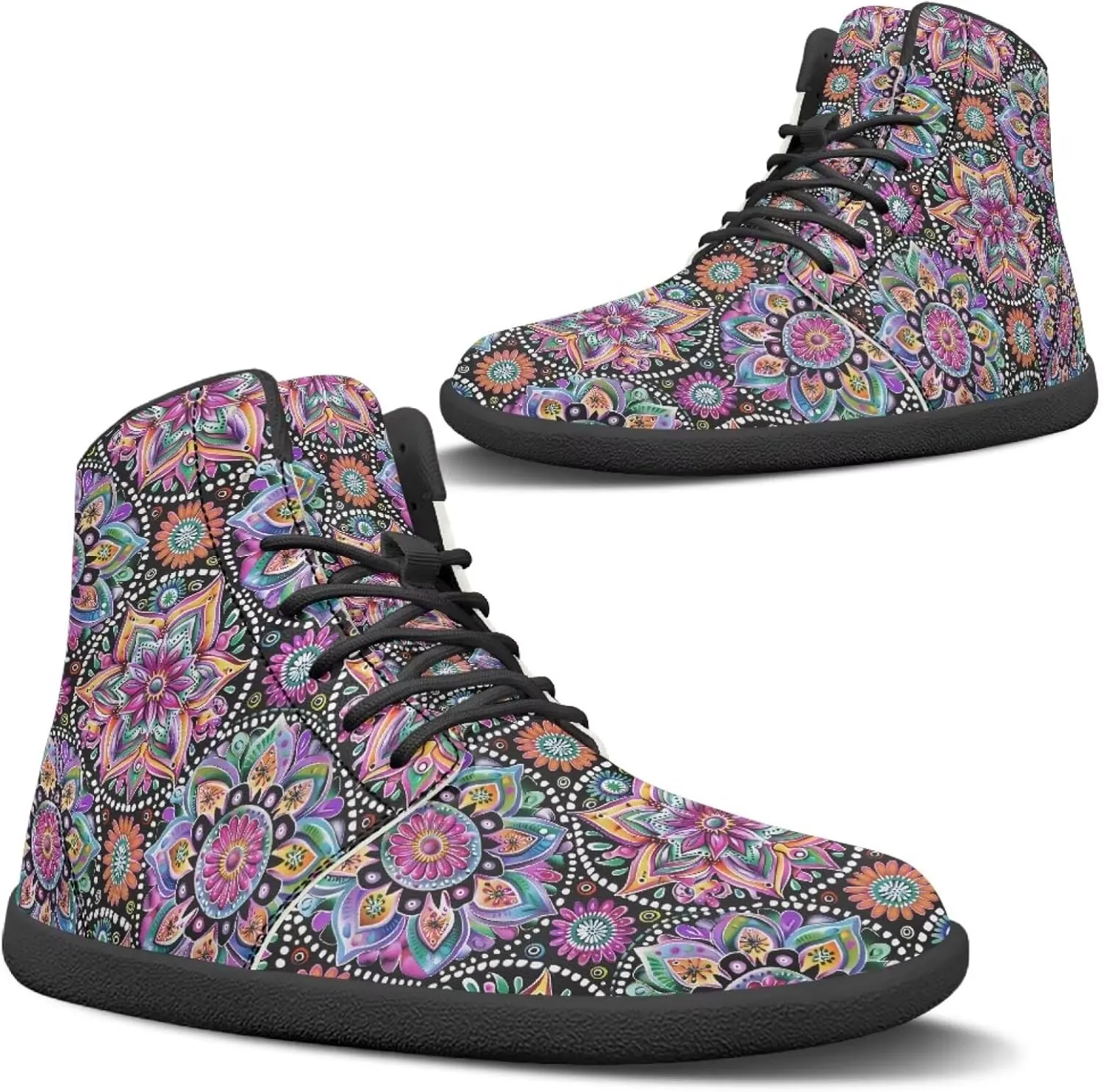 JoyLamoria Men Women High Top Barefoot Shoes Rainbow Pattern Pattern LGBT Fashion Sneakers Lace Up PU Leather Platform