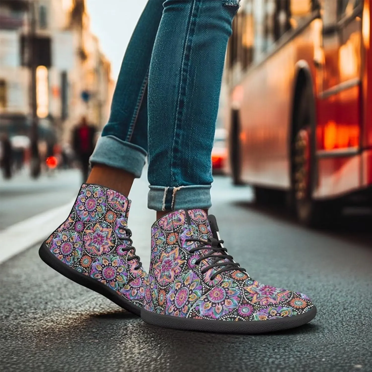 JoyLamoria Men Women High Top Barefoot Shoes Rainbow Pattern Pattern LGBT Fashion Sneakers Lace Up PU Leather Platform