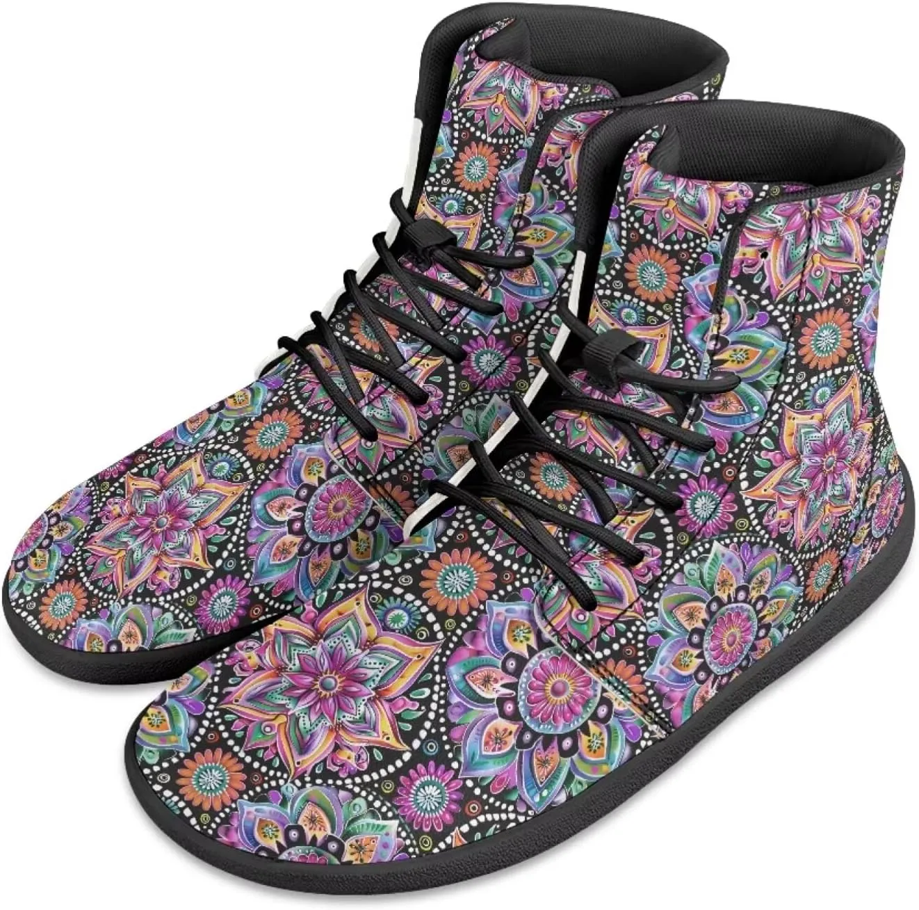 JoyLamoria Men Women High Top Barefoot Shoes Rainbow Pattern Pattern LGBT Fashion Sneakers Lace Up PU Leather Platform