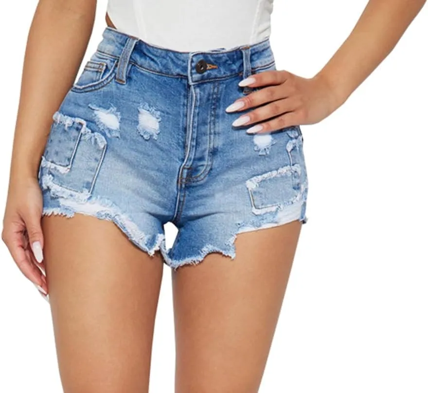 JTNFairy Women Summer Casual High Waisted Denim Shorts Frayed Raw Hem Ripped Jeans Shorts