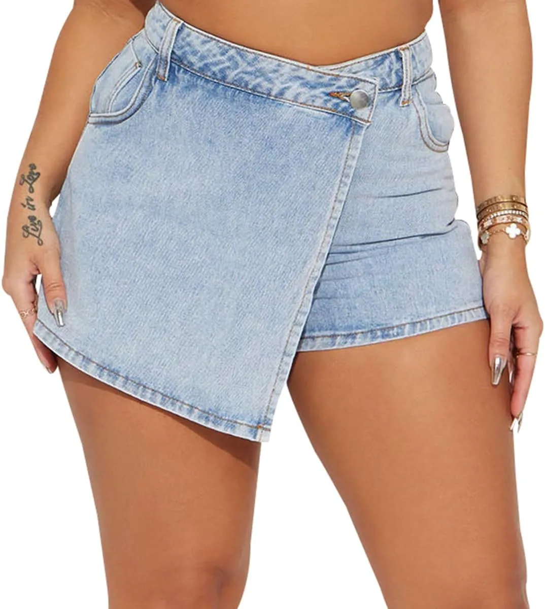 JTNFairy Women Summer Casual High Waisted Denim Shorts Frayed Raw Hem Ripped Jeans Shorts