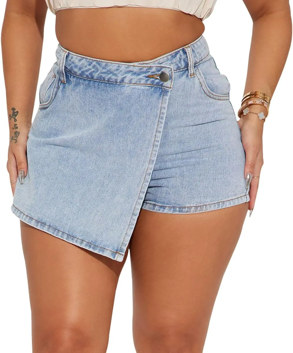 JTNFairy Women Summer Casual High Waisted Denim Shorts Frayed Raw Hem Ripped Jeans Shorts