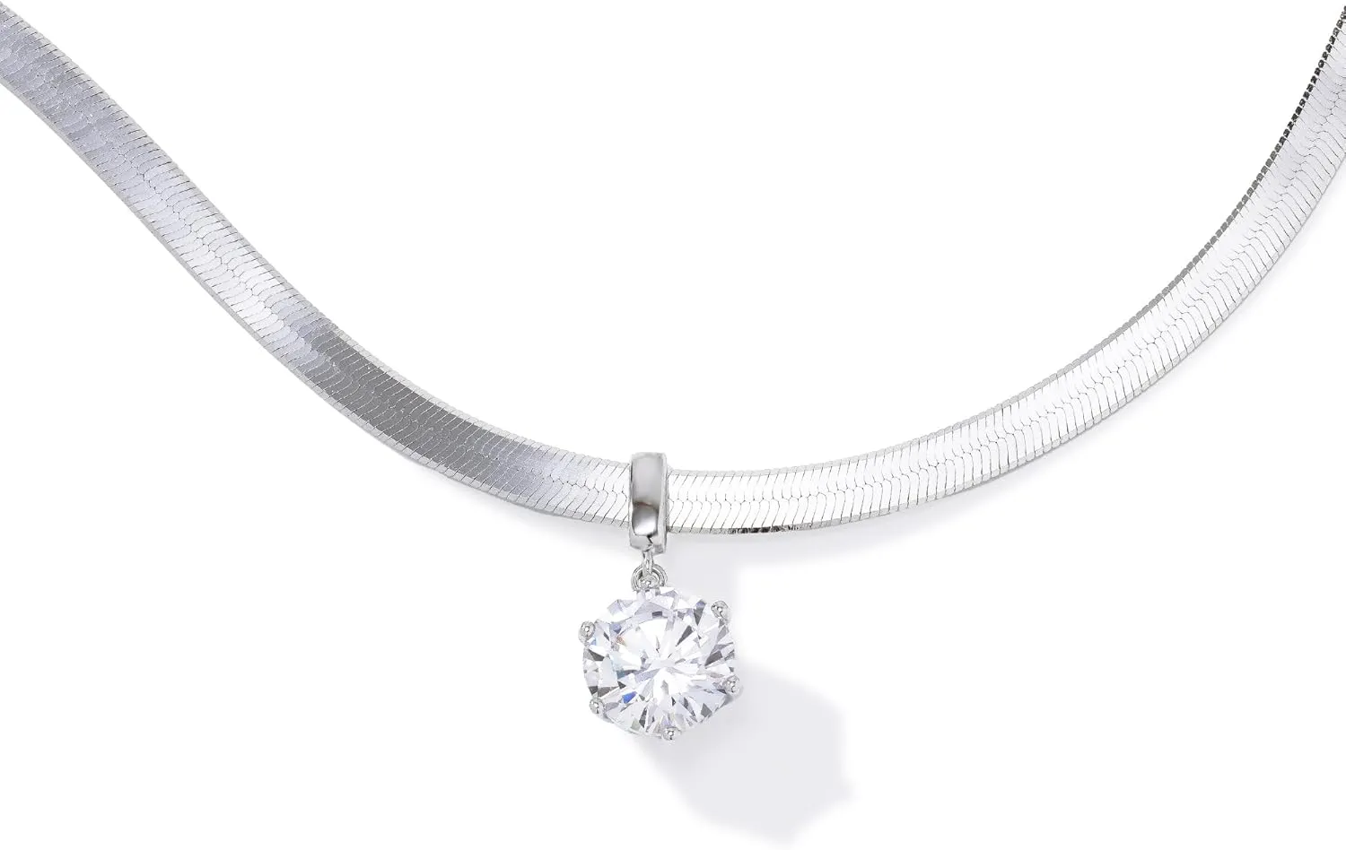 JTV Cubic Zirconia Herringbone Necklace in Platinum-Plated Sterling Silver - Silver Necklace for Women - Diamond Necklace - Pendant Necklace for Women - Cubic Zirconia Necklace - Wedding Jewelry