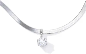JTV Cubic Zirconia Herringbone Necklace in Platinum-Plated Sterling Silver - Silver Necklace for Women - Diamond Necklace - Pendant Necklace for Women - Cubic Zirconia Necklace - Wedding Jewelry