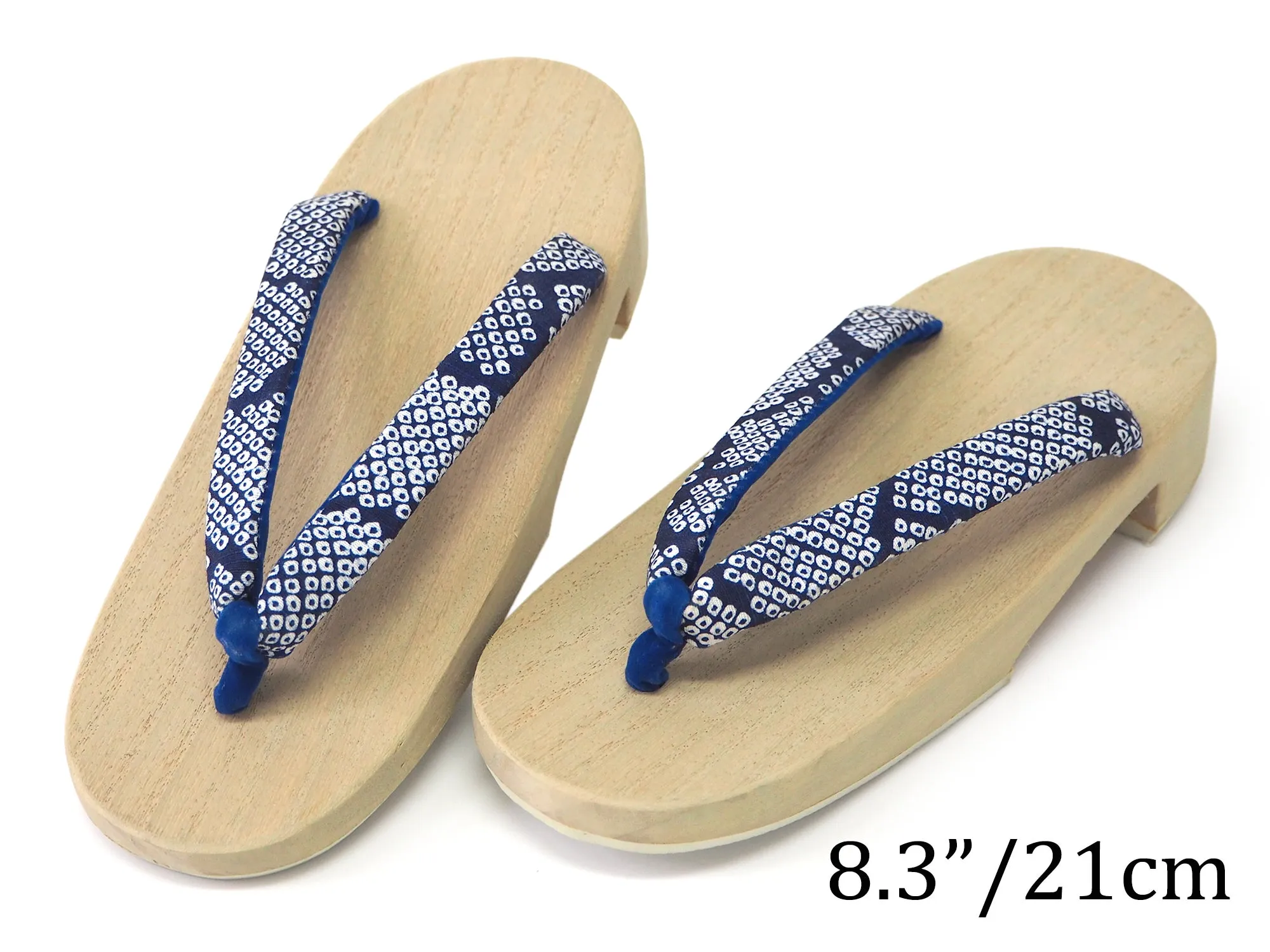 Kids Japanese Kimono Yukata Wooden Geta Sandals, 19.5, 21cm Ivory Blue