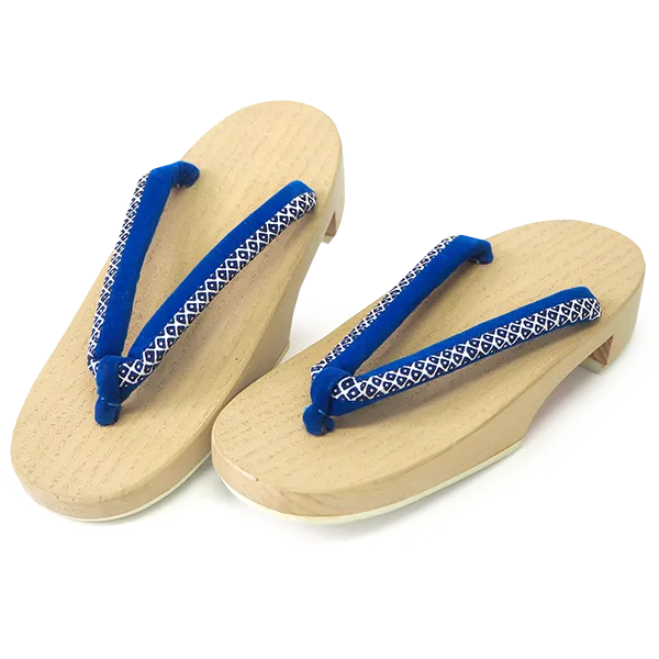 Kids Japanese Kimono Yukata Wooden Geta Sandals, 19.5, 21cm Ivory Blue