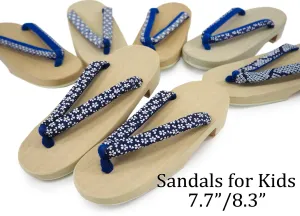 Kids Japanese Kimono Yukata Wooden Geta Sandals, 19.5, 21cm Ivory Blue