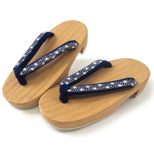 Kids Japanese Kimono Yukata Wooden Geta Sandals, 6.5"/16.5cm Beige Blue