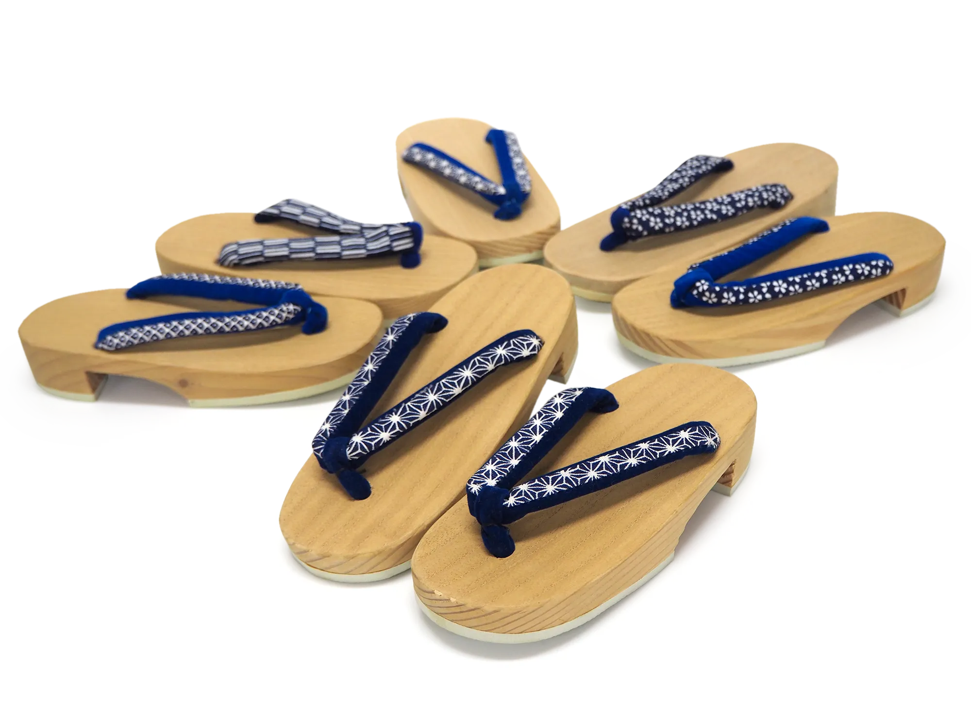 Kids Japanese Kimono Yukata Wooden Geta Sandals, 6.5"/16.5cm Beige Blue