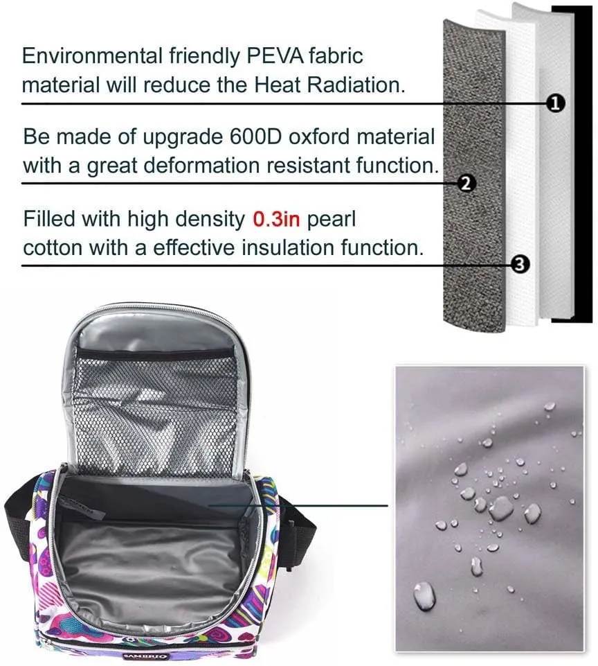 Kids Lunch Bag insulated Lunch Box Cooler Bento Bags for School Work/Girls Boys Children Student with Adjustable Strap