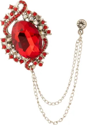 Knighthood Designer Silver Brooch with Red Stone Detailing & Hanging Chain for Men  Elegant Lapel Pin for Suits and Jackets