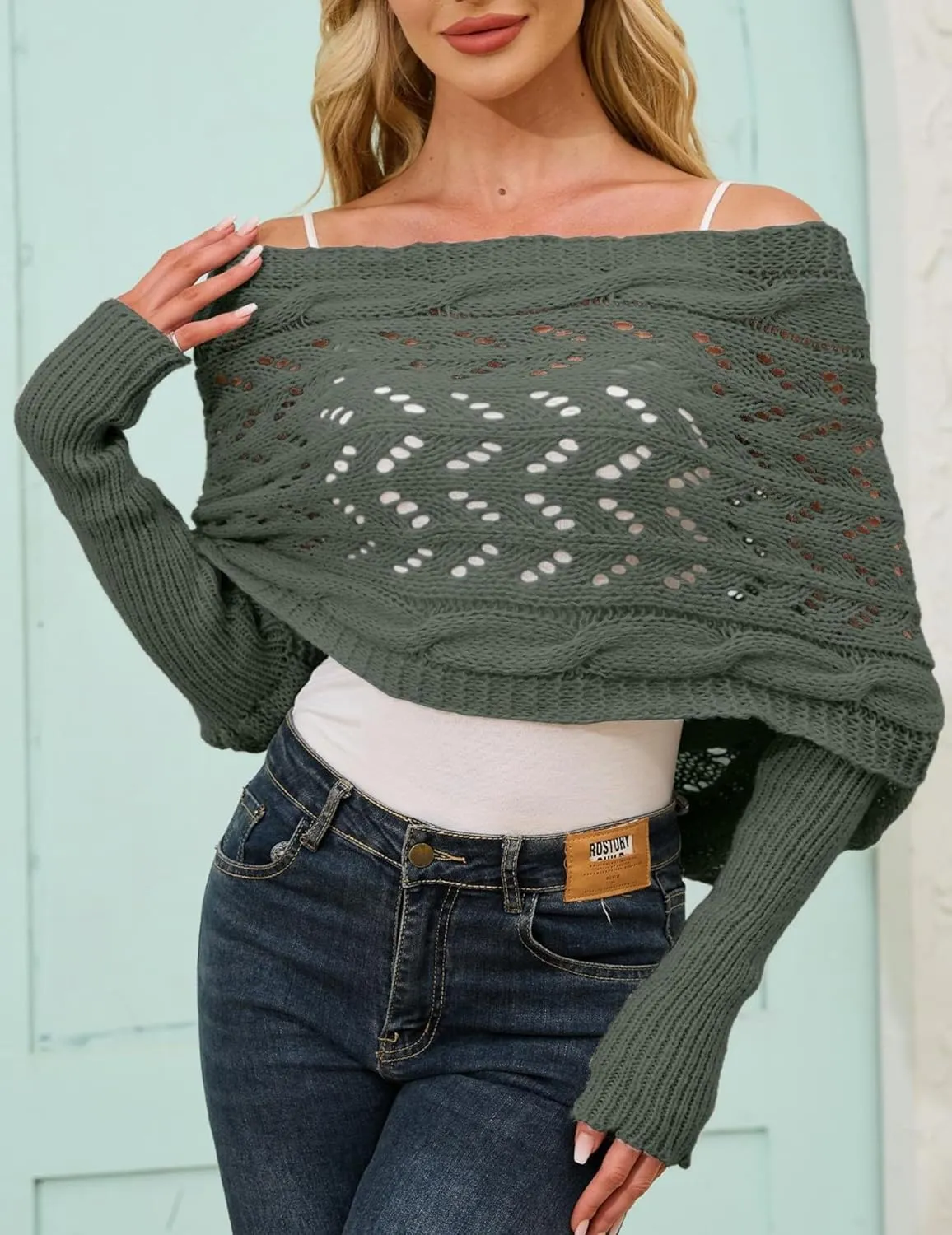 Knitted Cable Wrap, Scarf for Women, Hollow Out Crochet Cocoon Shrugs, 2024 Trendy Knit Sweater Scarf with Sleeves