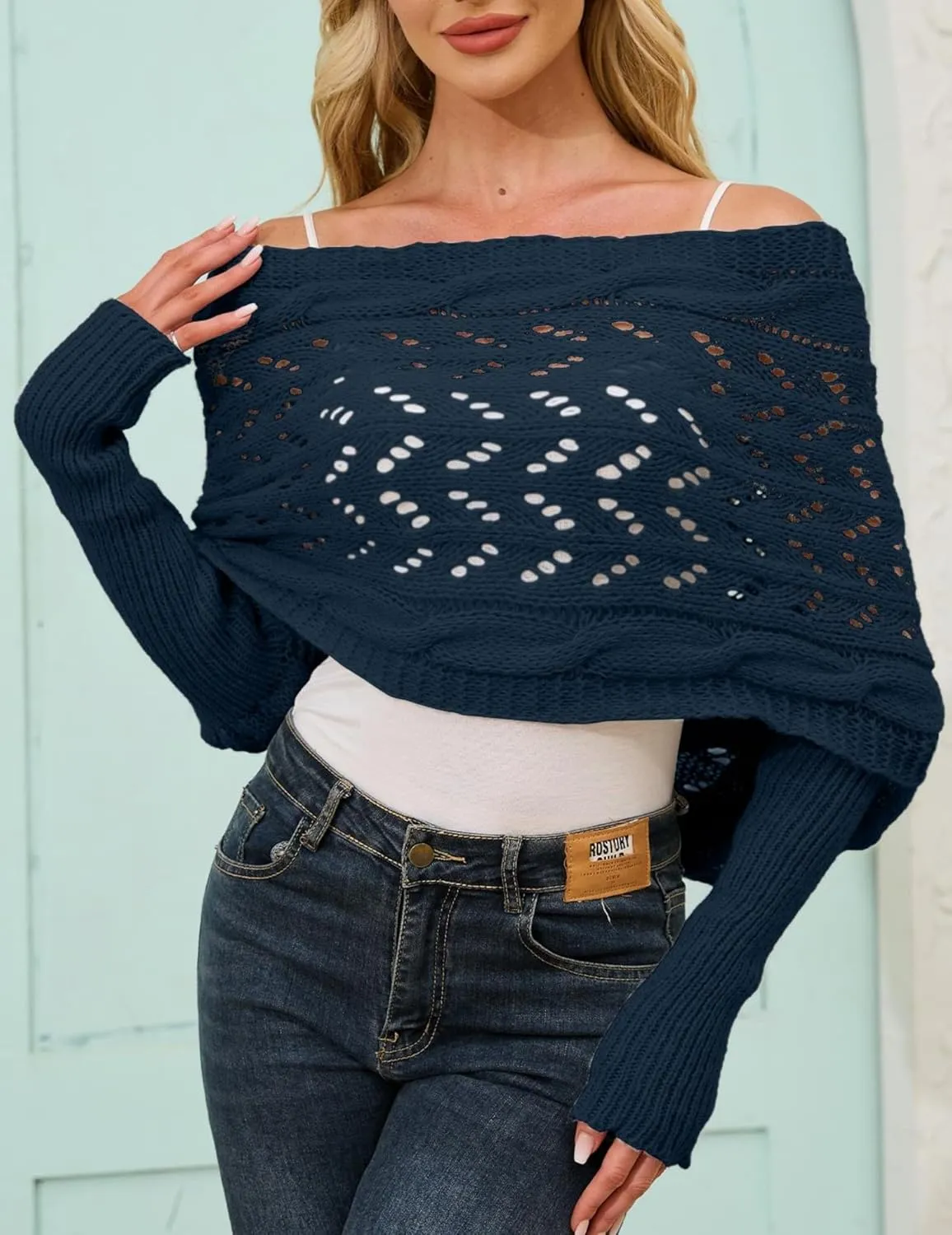 Knitted Cable Wrap, Scarf for Women, Hollow Out Crochet Cocoon Shrugs, 2024 Trendy Knit Sweater Scarf with Sleeves