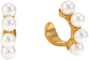 Kokoma Pearl Ear Cuffs Cartilage Earrings for Women Non Piercing Stainless Steel Wrap Clip on Earrings Hypoallergenic Fake Hoop Earrings Elegant Jewelry Gifts