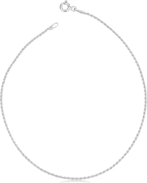Kooljewelry Sterling Silver Diamond-Cut Rope Chain Necklace Bracelet Anklet For Women and Men (1.1 mm, 1.3 mm, 1.7 mm or 2.3 mm)