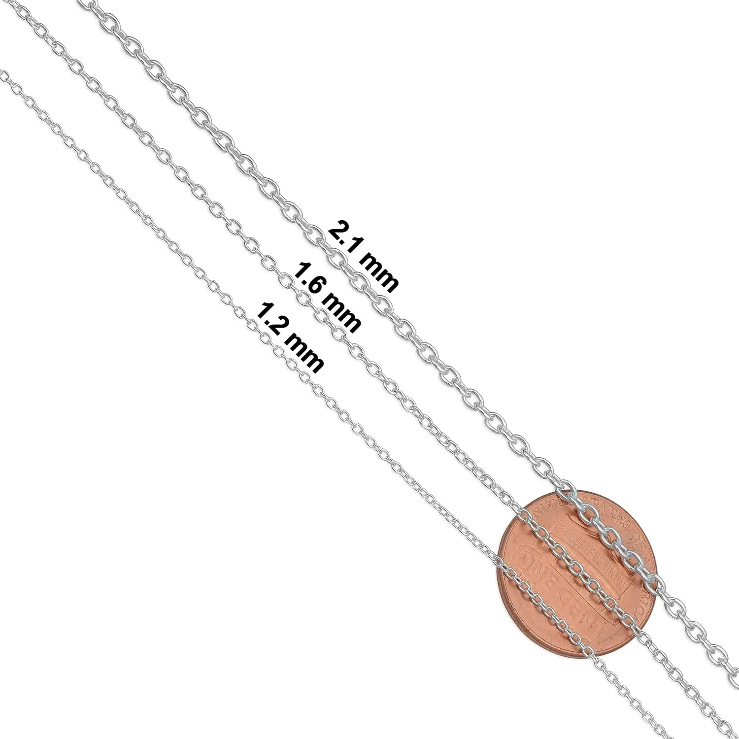 Kooljewelry Sterling Silver or Yellow Gold Over Sterling Silver Cable Chain Necklace for Women (1.2 mm, 1.6 mm or 2.1 mm)