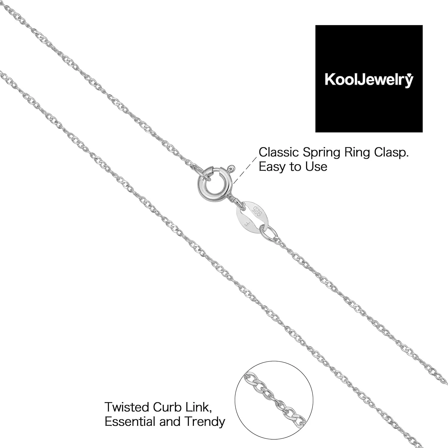 Kooljewelry Sterling Silver Twisted Curb Chain Necklace, 925 Silver Chain Made In Italy (1 mm, 1.2 mm or 2.1 mm - Sizes from 14 to 30 inches long)