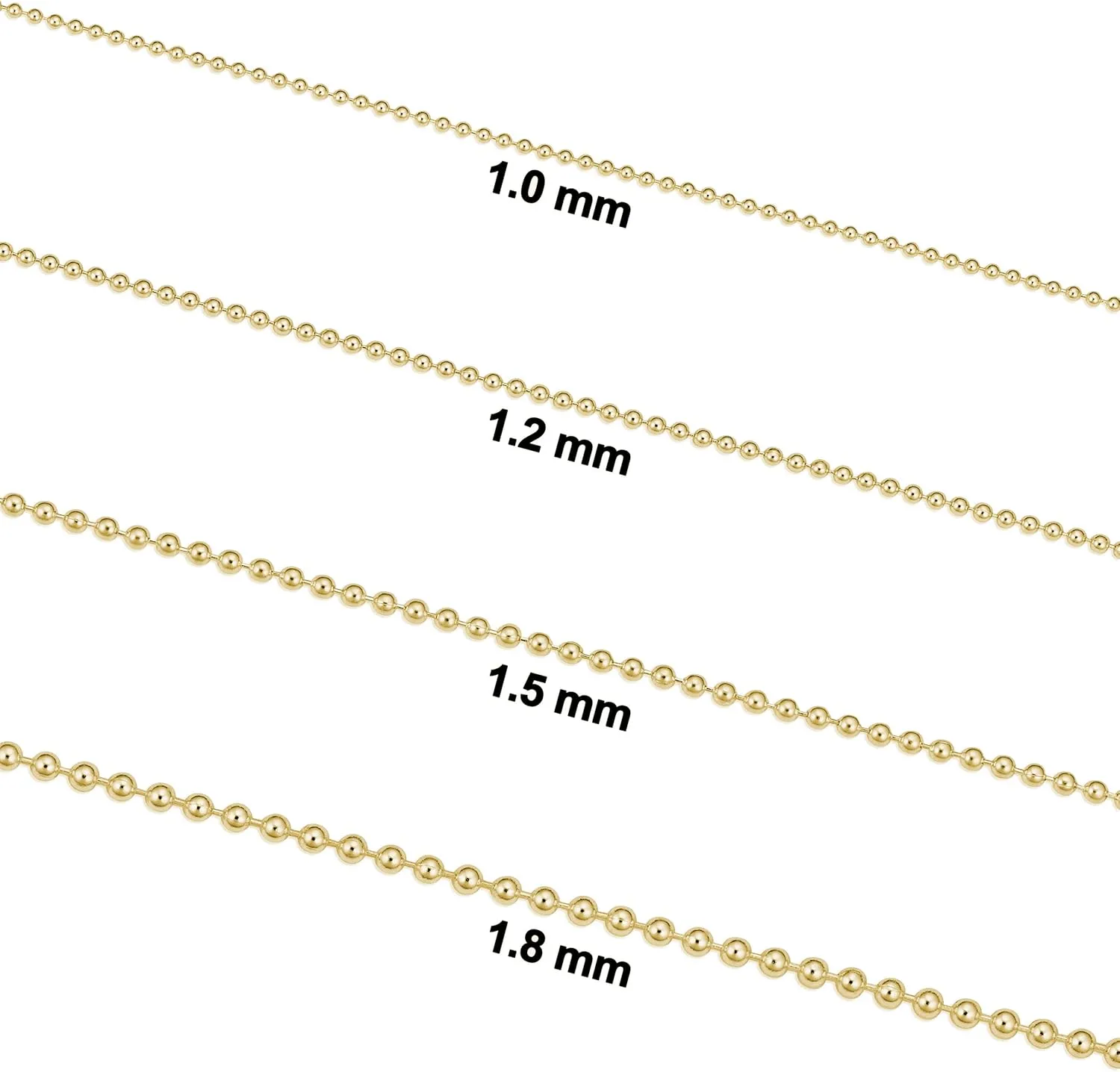 Kooljewelry Yellow Gold Plated Silver or Sterling Silver Bead Ball Chain Necklace For Women (1 mm, 1.2 mm, 1.5 mm or 1.8 mm - Sizes from 14 to 30 inches long)