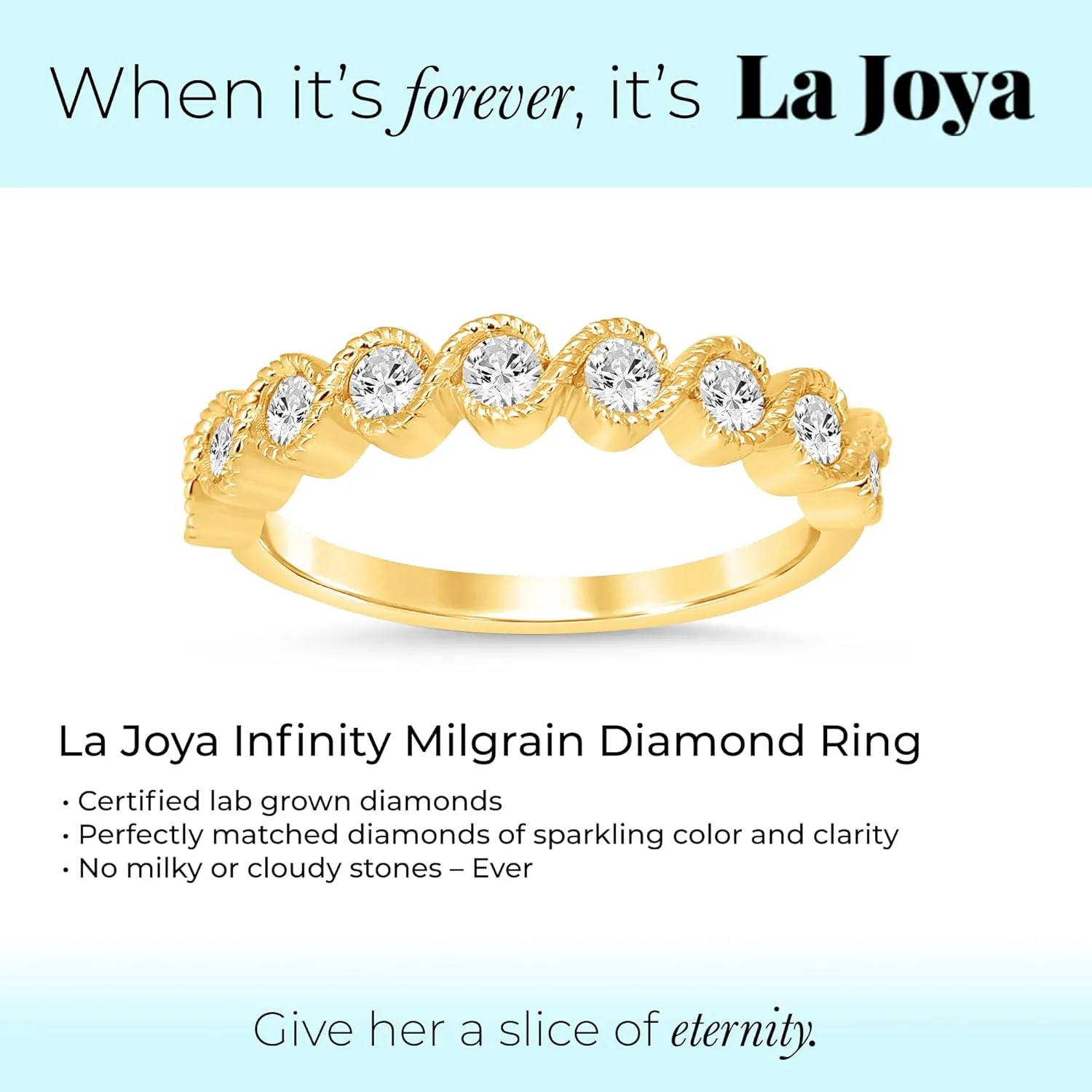 La Joya 1/4-1/2 CT TW Certified Lab Grown Infinity Diamond Ring Band | Solid 10k White Gold Anniversary and Wedding Band | Sparkling GH VS/SI