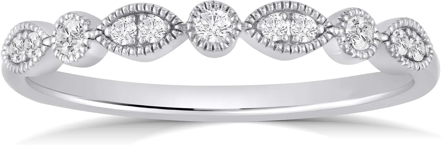 La Joya 1/6-1/4 CT TW Certified Vintage Inspire Lab Grown Diamond Ring Bands | Solid 10k White Gold Milgrain Diamond Wedding Band Ring | Sparkling GH VS/SI Diamond Ring for Women