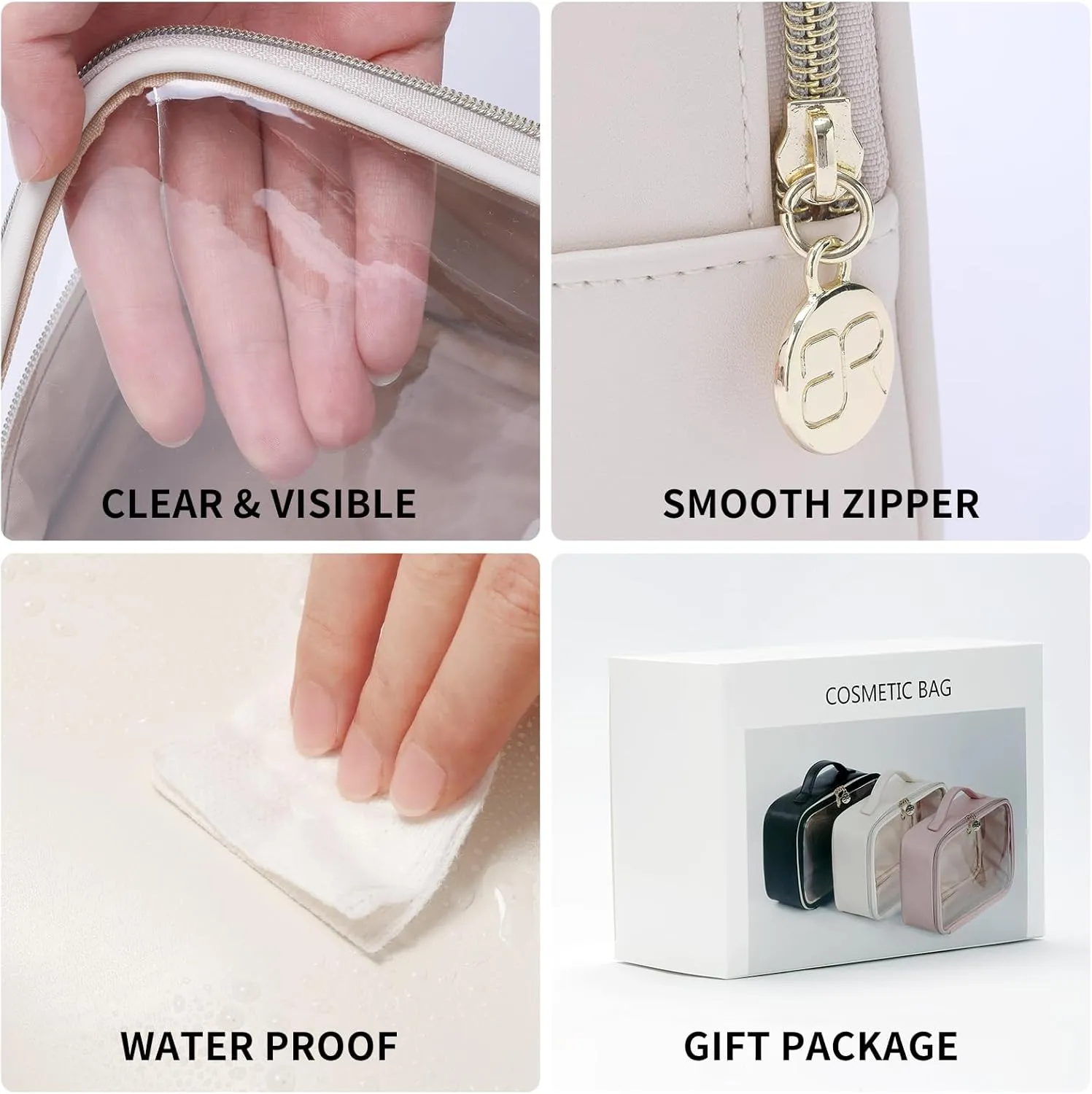 Large Cosmetic Bag with Hanging,Clear Makeup Organizer Bag for Travel,Toiletry Bag for Women,White