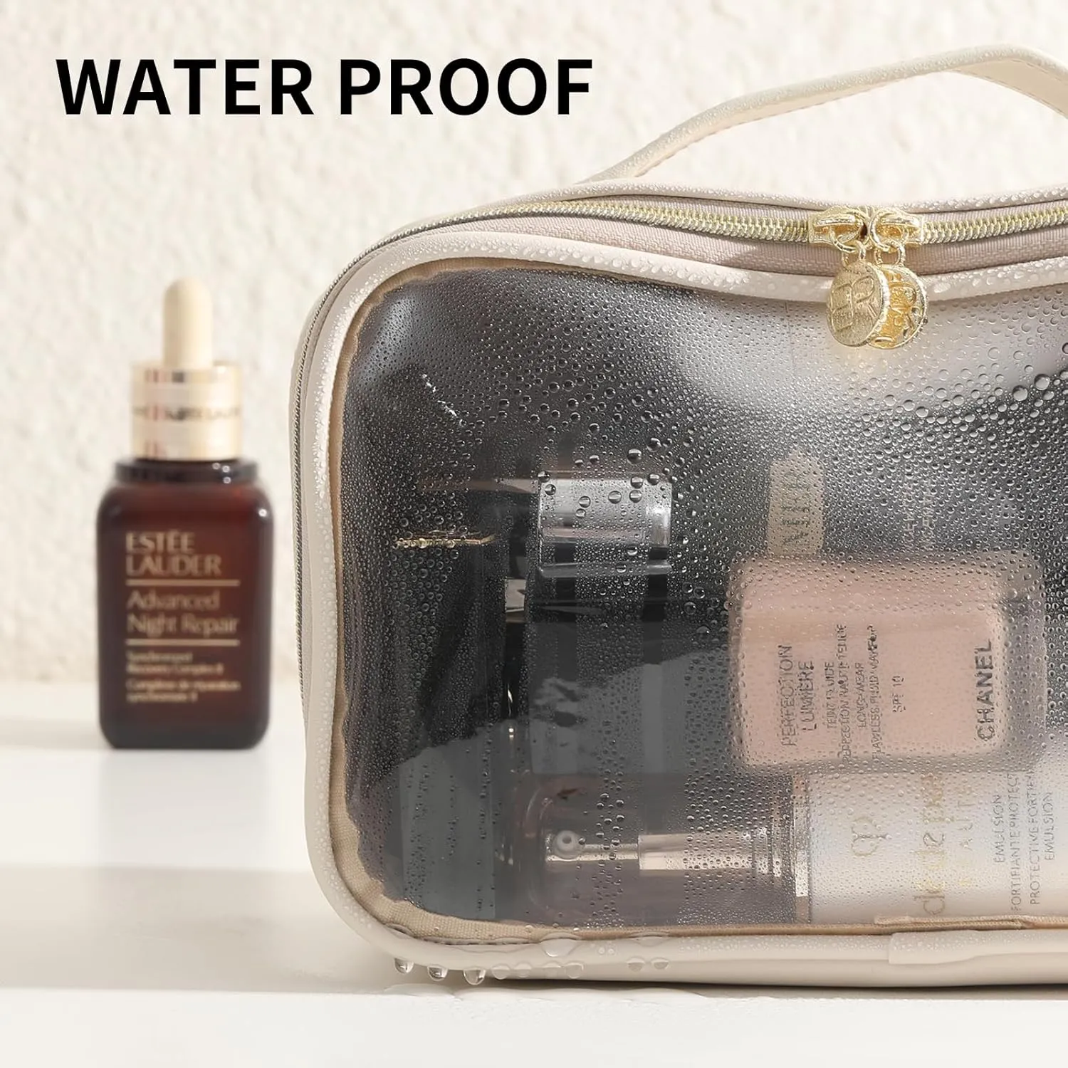 Large Cosmetic Bag with Hanging,Clear Makeup Organizer Bag for Travel,Toiletry Bag for Women,White