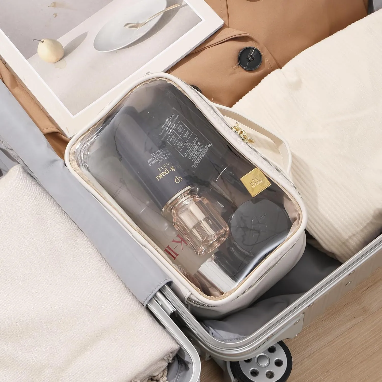 Large Cosmetic Bag with Hanging,Clear Makeup Organizer Bag for Travel,Toiletry Bag for Women,White