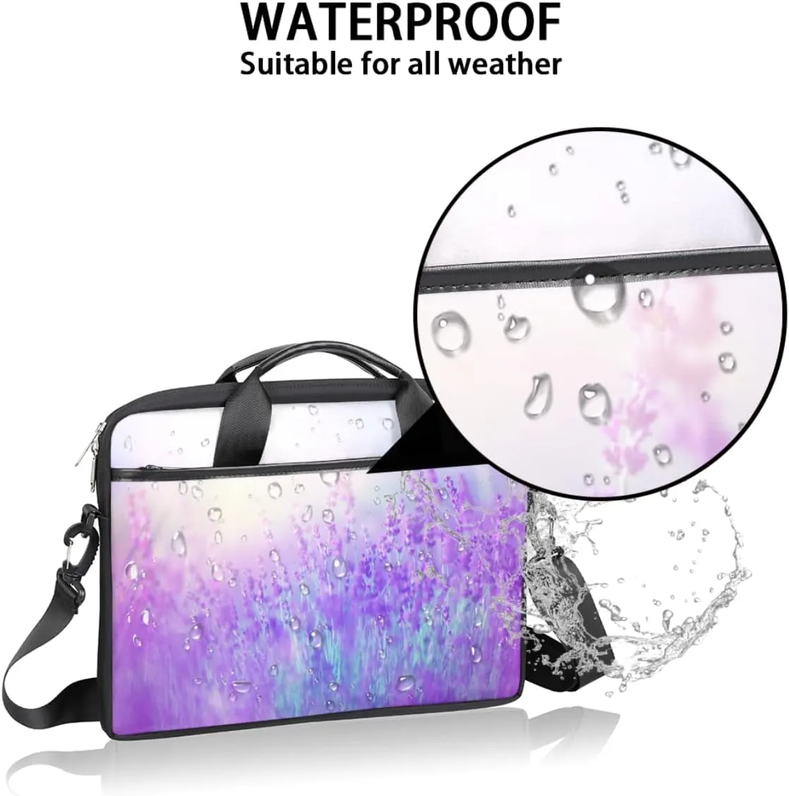 Lavender Field Laptop Shoulder Messenger Bag Waterproof Laptop Briefcase Handle Padded Strap