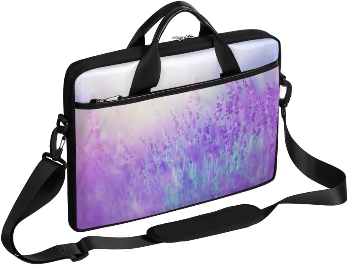 Lavender Field Laptop Shoulder Messenger Bag Waterproof Laptop Briefcase Handle Padded Strap