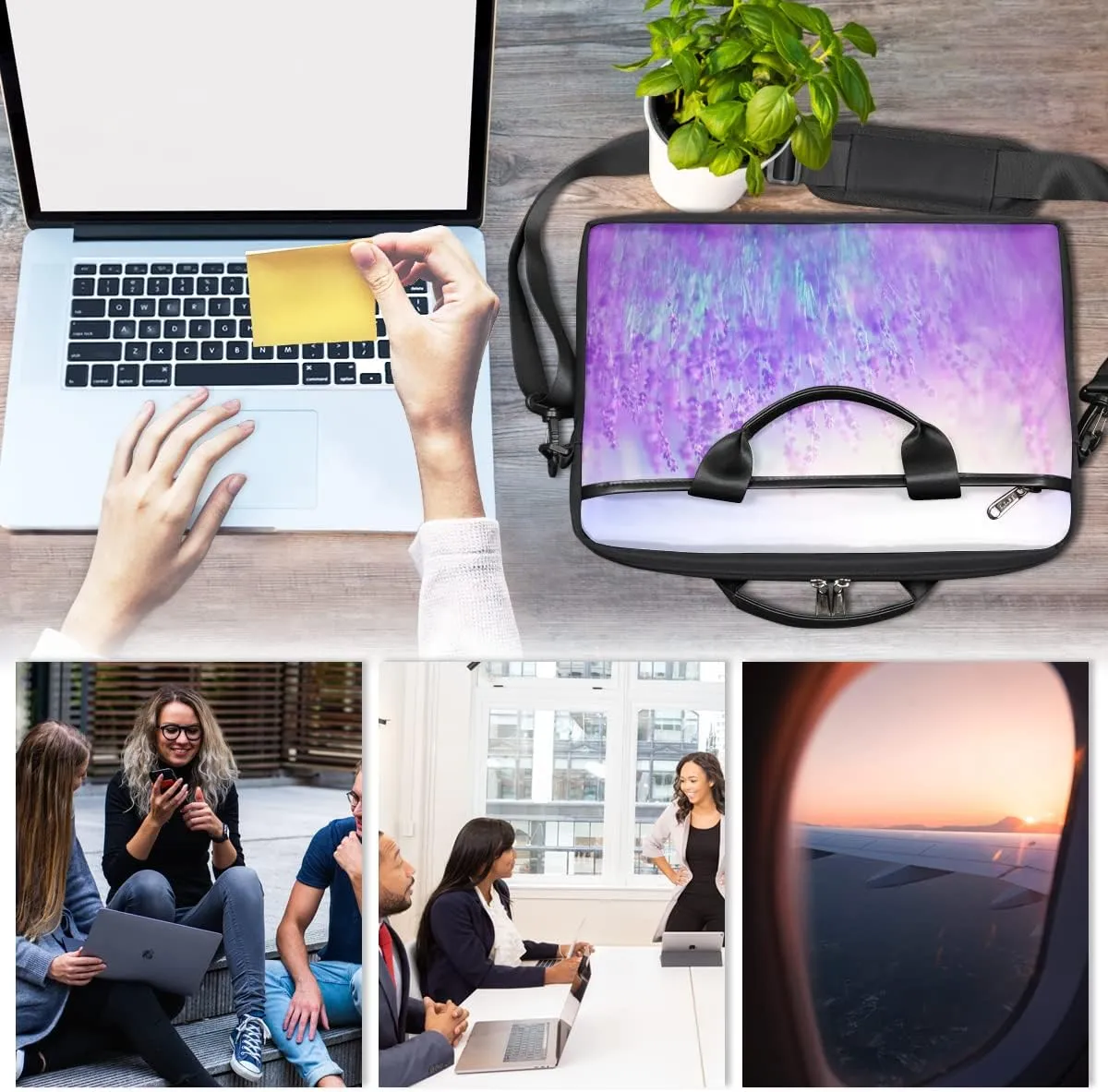 Lavender Field Laptop Shoulder Messenger Bag Waterproof Laptop Briefcase Handle Padded Strap